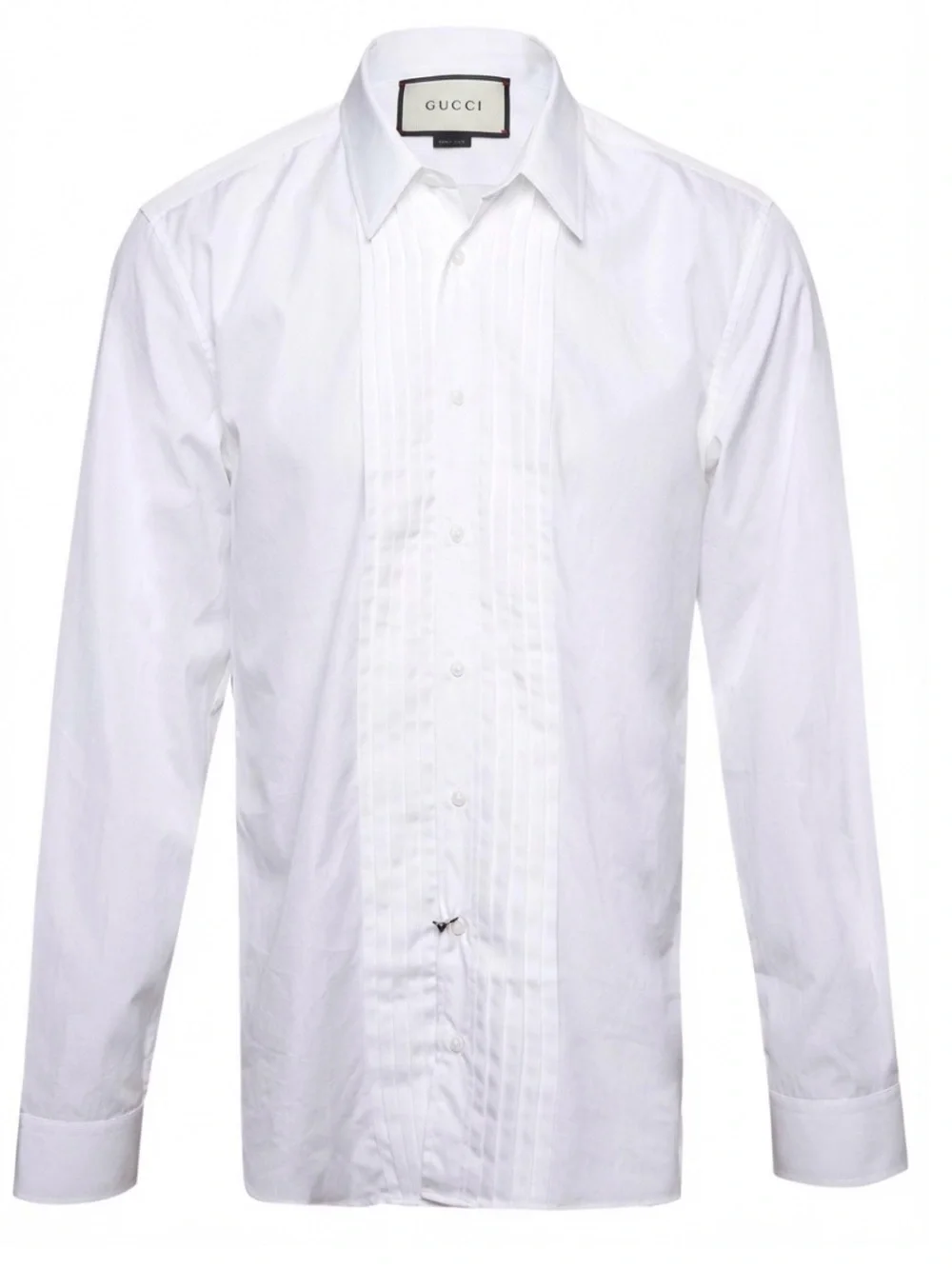 Gucci White Pleated Dress Shirt with Point Collar